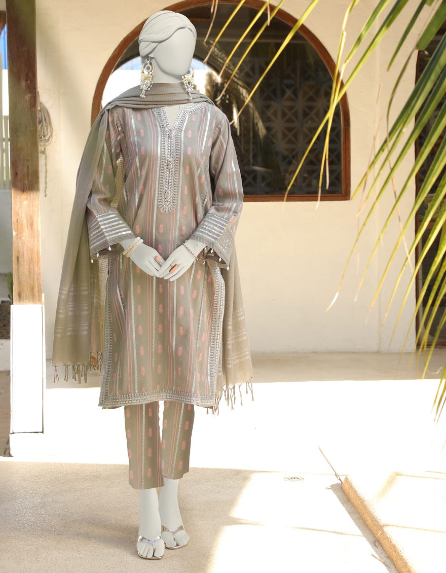 Grey Jacquard Unstitched 3 Piece Dress | Jlawn-S-24-250