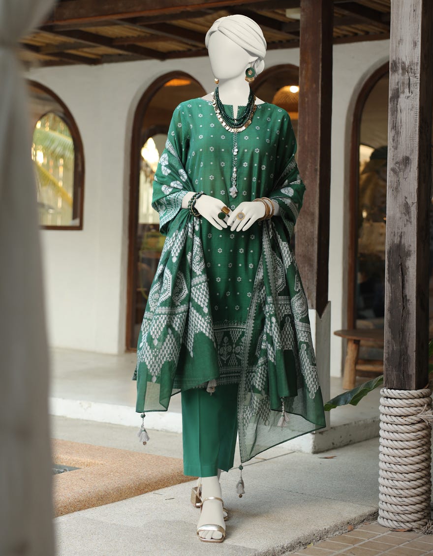 Green Jacquard Unstitched 3 Piece Dress | Jlawn-S-24-254