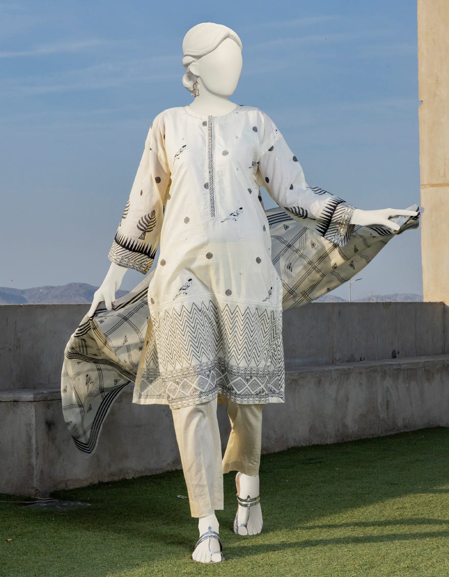 Off White Lawn Unstitched 3 Piece Dress | Jlawn-S-24-260