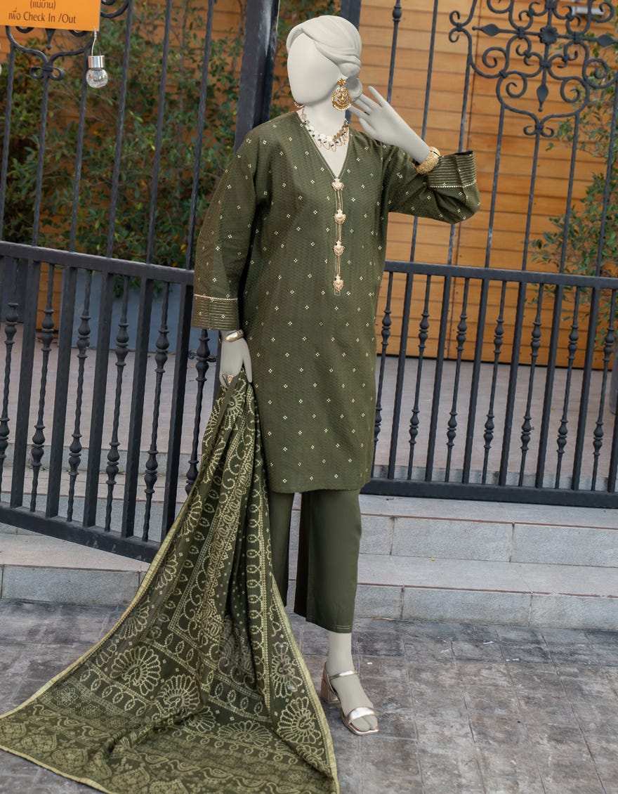 Green Jacquard Unstitched 3 Piece Dress | Jlawn-S-24-276