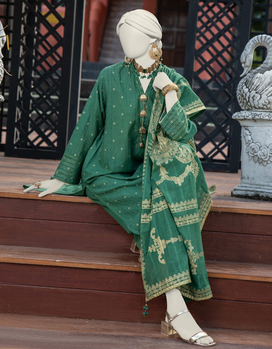 Green Jacquard Unstitched 3 Piece Dress | Jlawn-S-24-277
