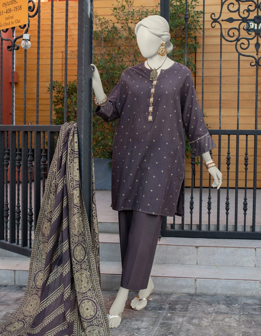 Brown Jacquard Unstitched 3 Piece Dress | Jlawn-S-24-279