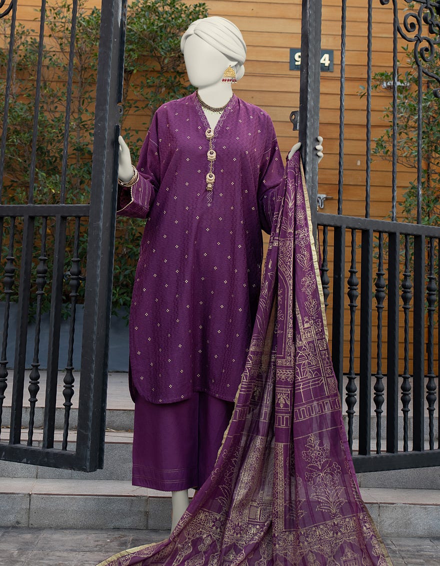 Purple Jacquard Unstitched 3 Piece Dress | Jlawn-S-24-282