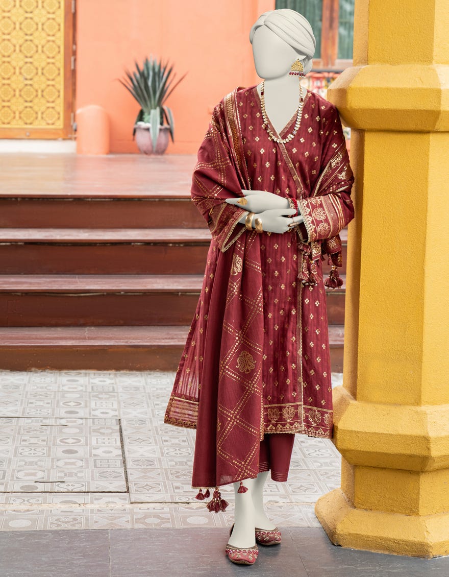 Maroon Jacquard Unstitched 3 Piece Dress | Jlawn-S-24-283