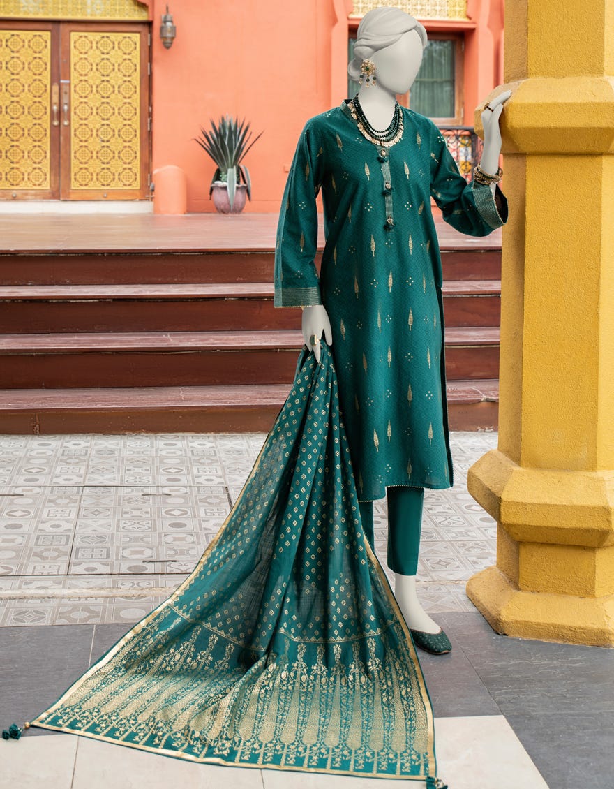 Green Jacquard Unstitched 3 Piece Dress | Jlawn-S-24-285