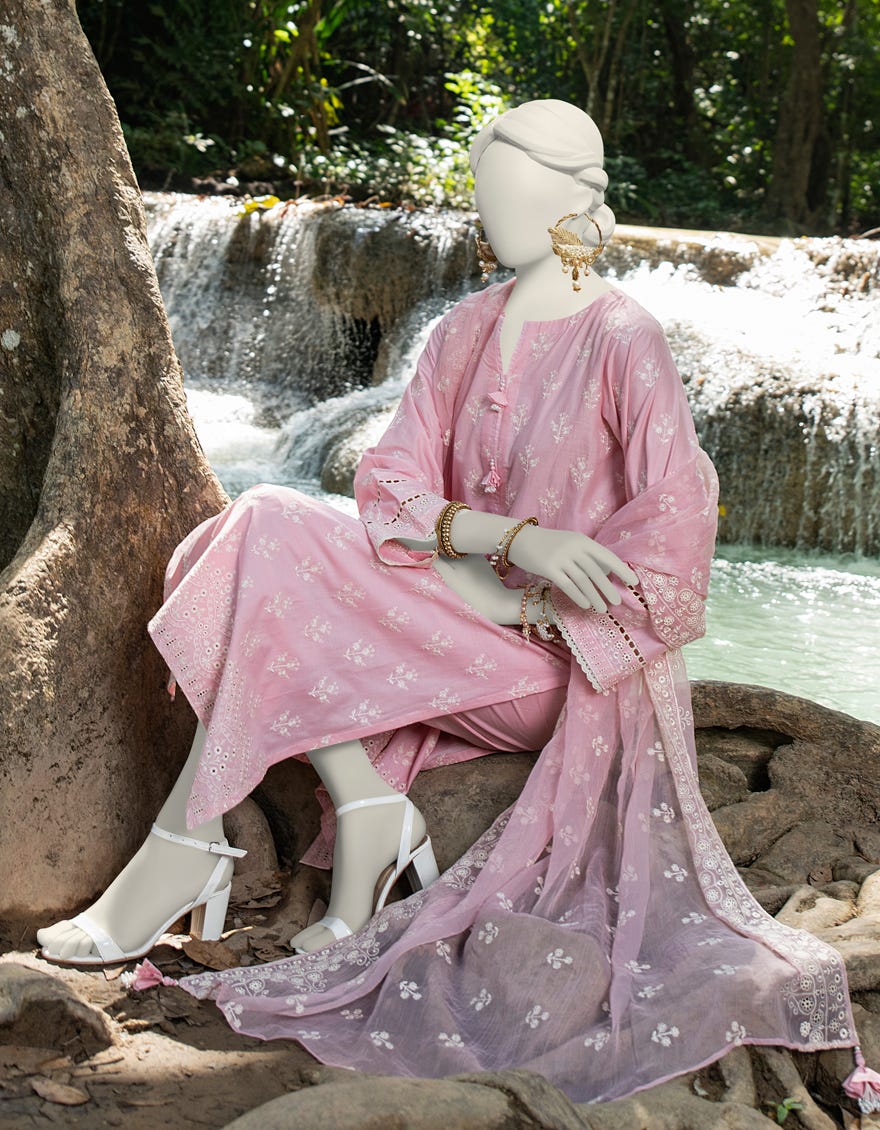 Pink Schiffli Lawn Unstitched 3 Piece Dress | Jlawn-S-24-287
