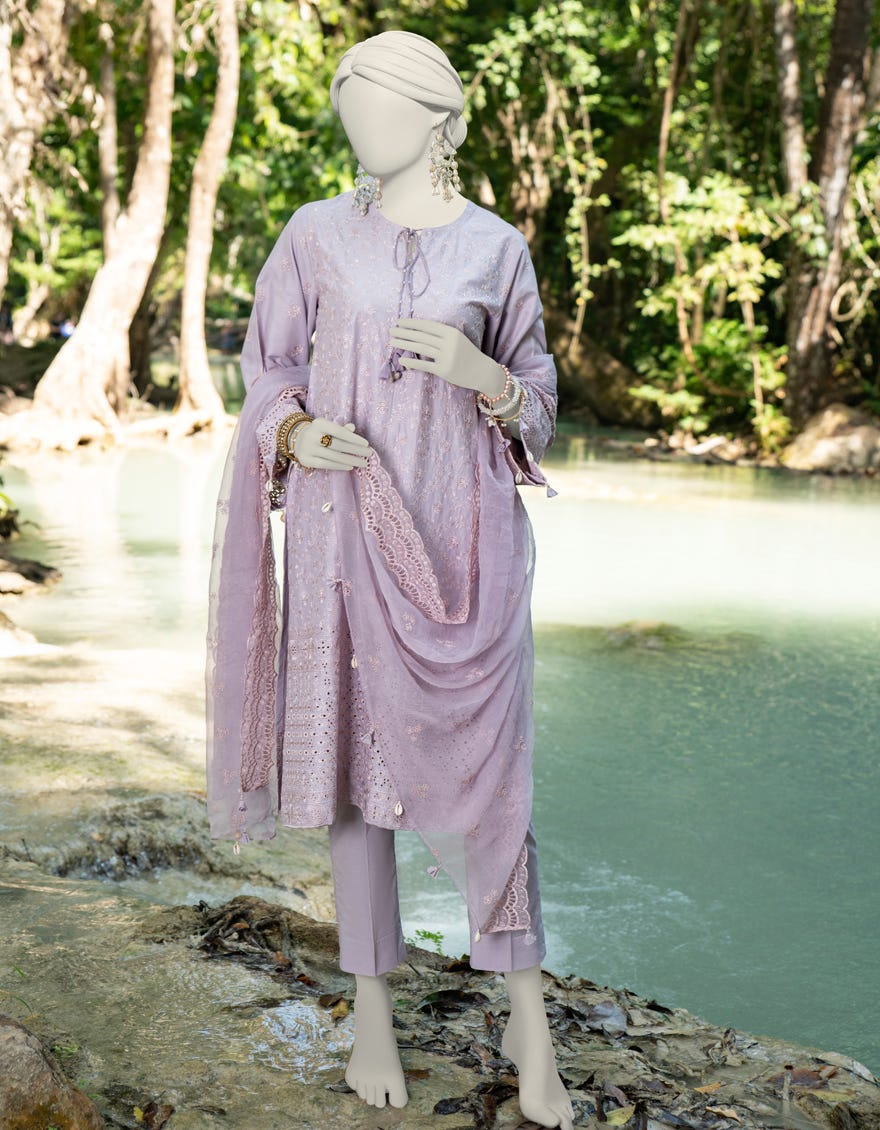 Light Purple Schiffli Lawn Unstitched 3 Piece Dress | Jlawn-S-24-288