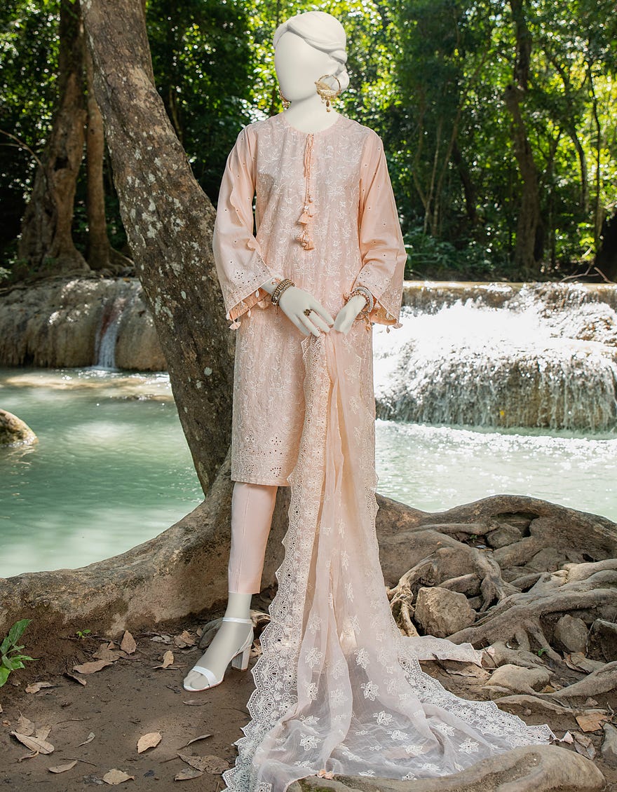 Peach Schiffli Lawn Unstitched 3 Piece Dress | Jlawn-S-24-289