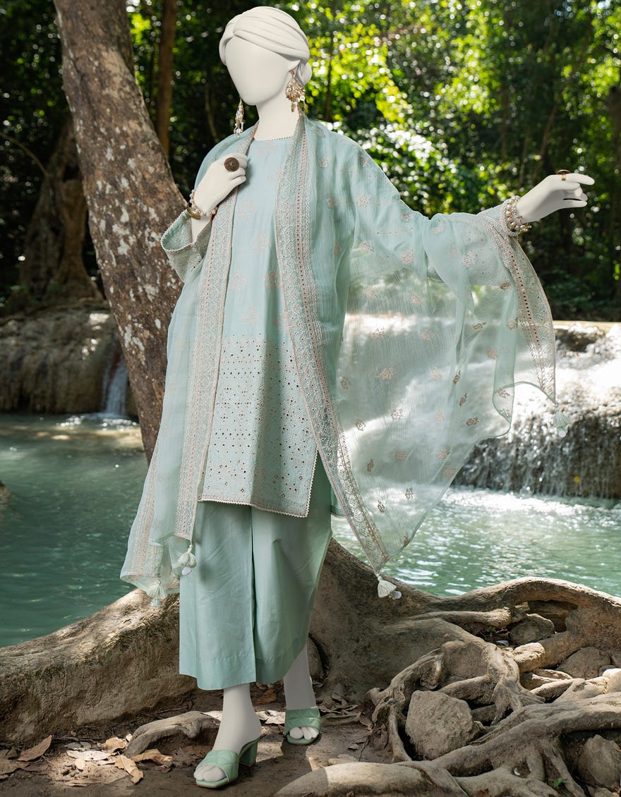 Green Schiffli Lawn Unstitched 3 Piece Dress | Jlawn-S-24-290