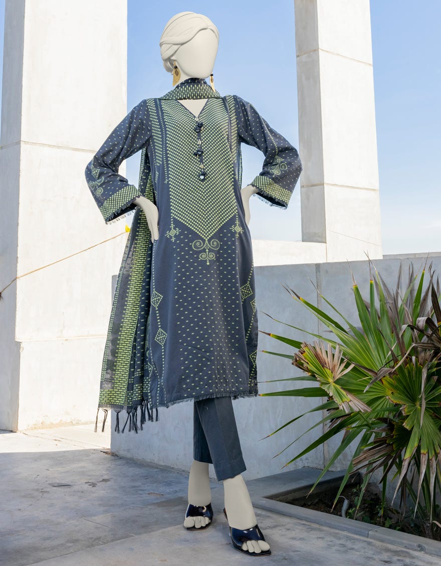 Grey Jacquard Unstitched 3 Piece Dress | Jlawn-S-24-295