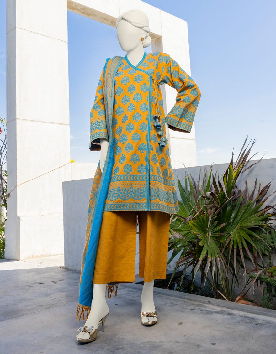 Orange Jacquard Unstitched 3 Piece Dress | Jlawn-S-24-298