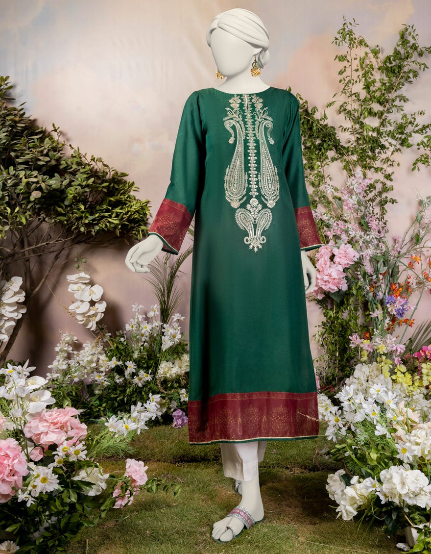 Green Khaddi Embroidered Women's Kurti | Jjlk-S-Jpws-24-3022