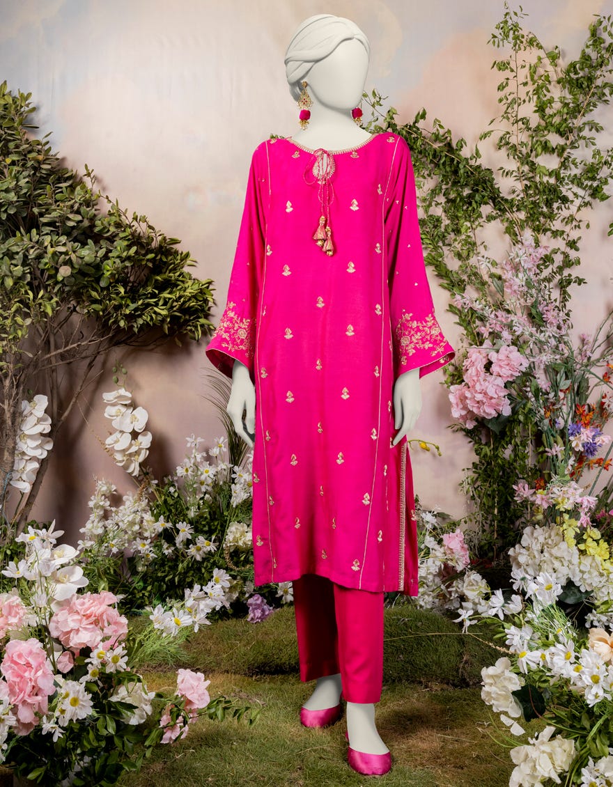 Pink Khaddi Embroidered Women's Kurti | Jjlk-S-Jpws-24-3024
