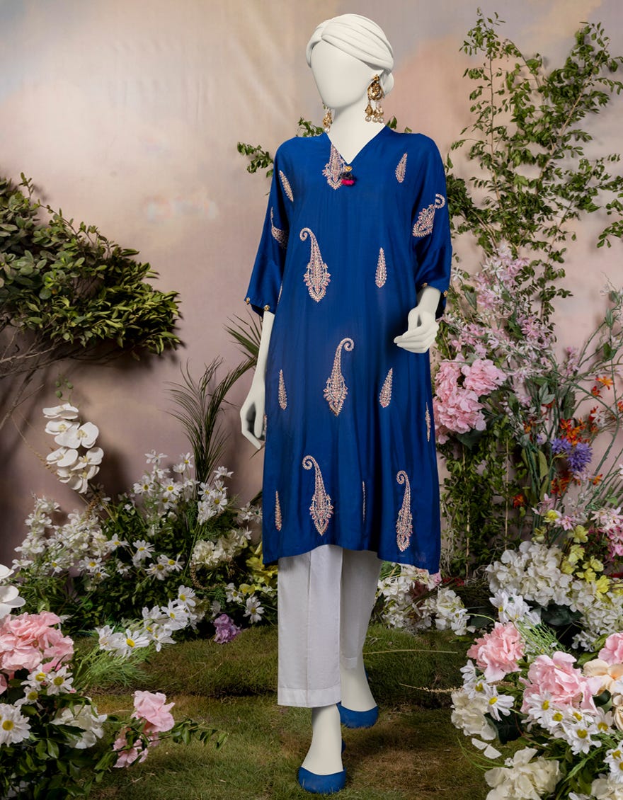 Blue Khaddi Embroidered Women's Kurti | Jjlk-S-Jpws-24-3025