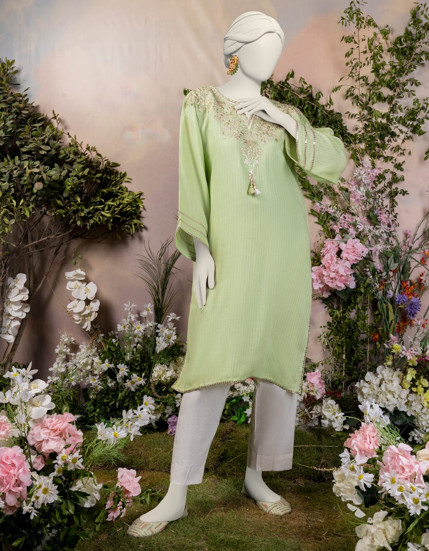 Green Dobby Embroidered Women's Kurti | Jjlk-S-Jpws-24-3027