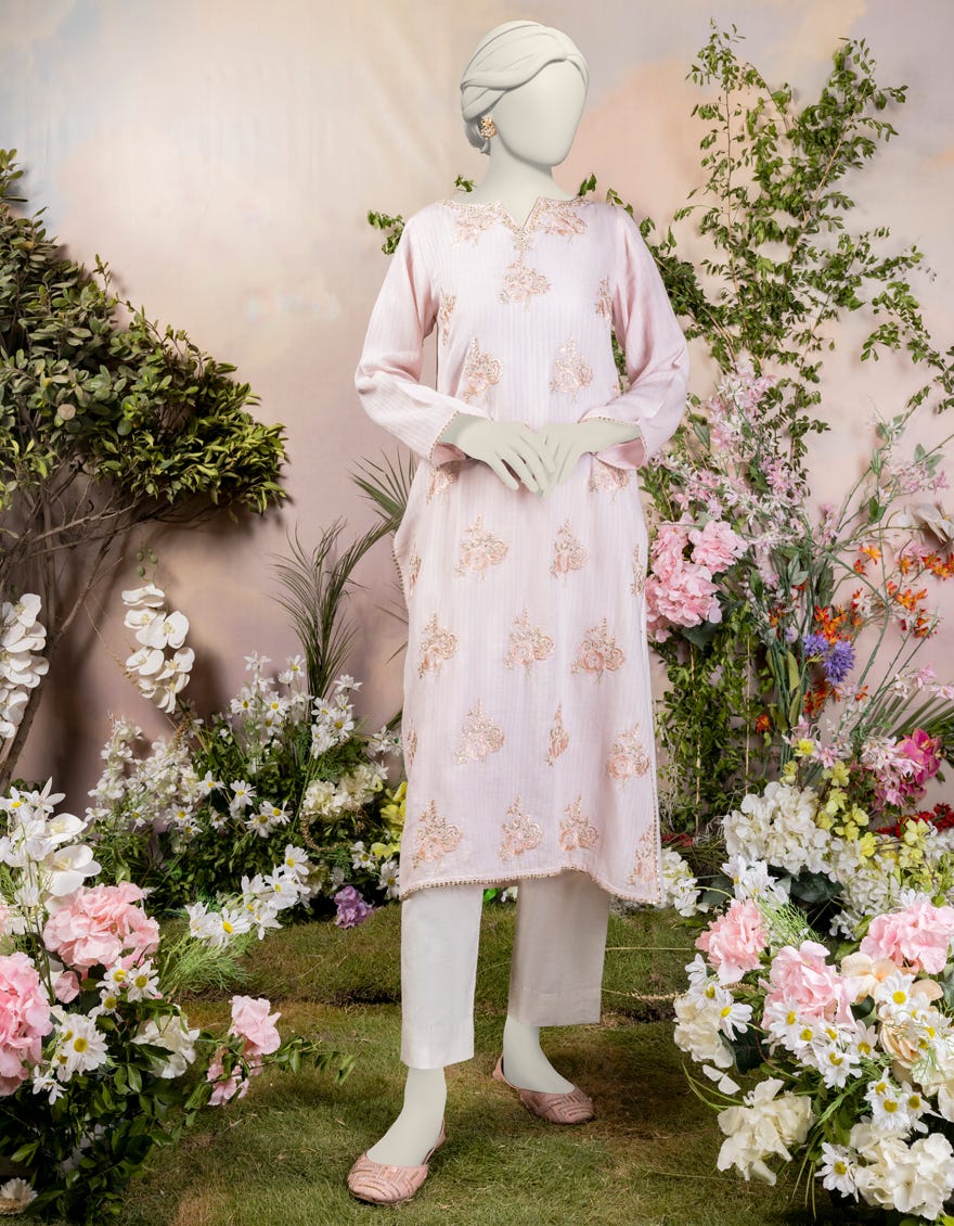 Peach Dobby Embroidered Women's Kurti | Jjlk-S-Jpws-24-3029