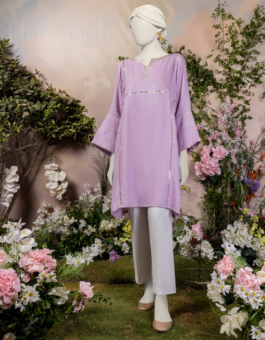 Lilac Dobby Embroidered Women's Kurti | Jjlk-S-Jpws-24-3030
