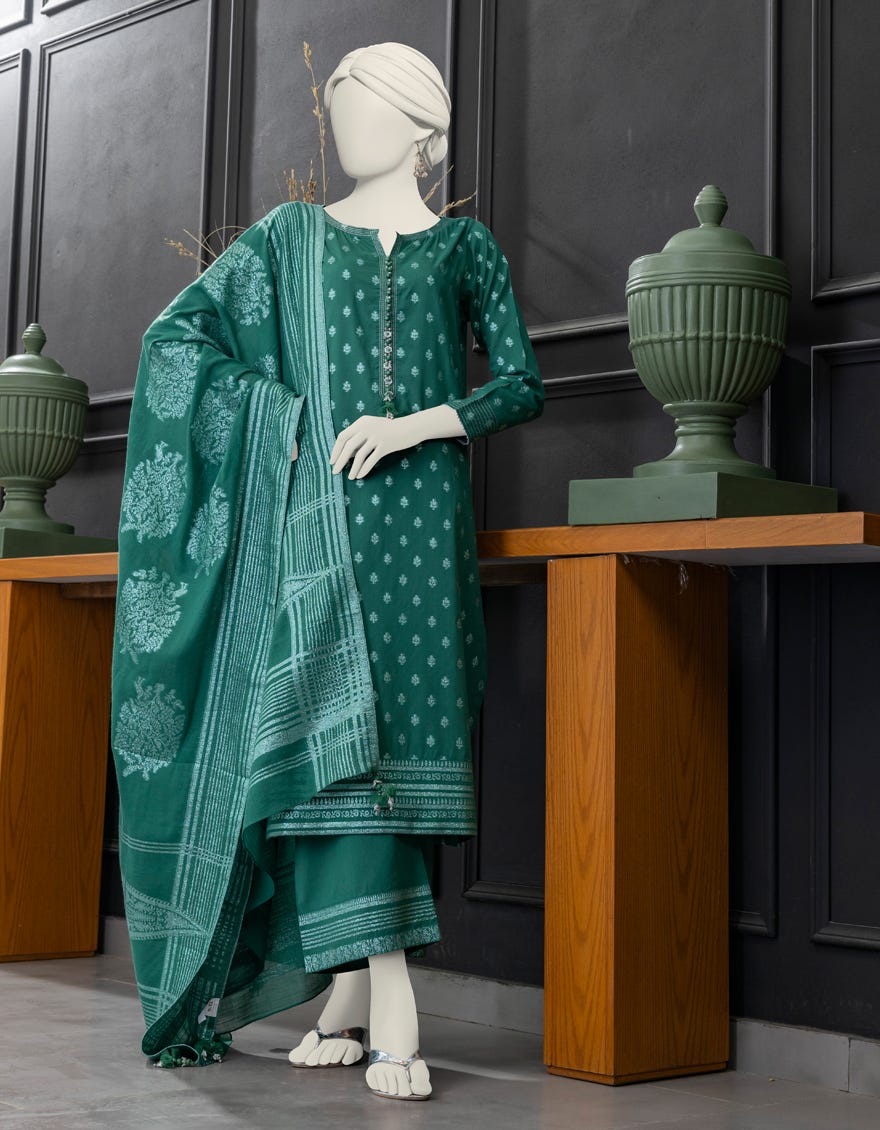 Green Jacquard Unstitched 3 Piece Dress | Jlawn-S-24-304