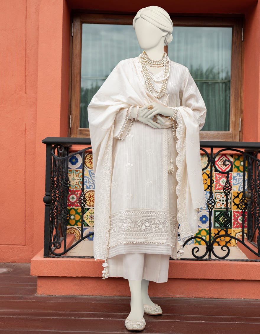 Off White Dobby Unstitched 3 Piece Dress | Jlawn-S-24-312