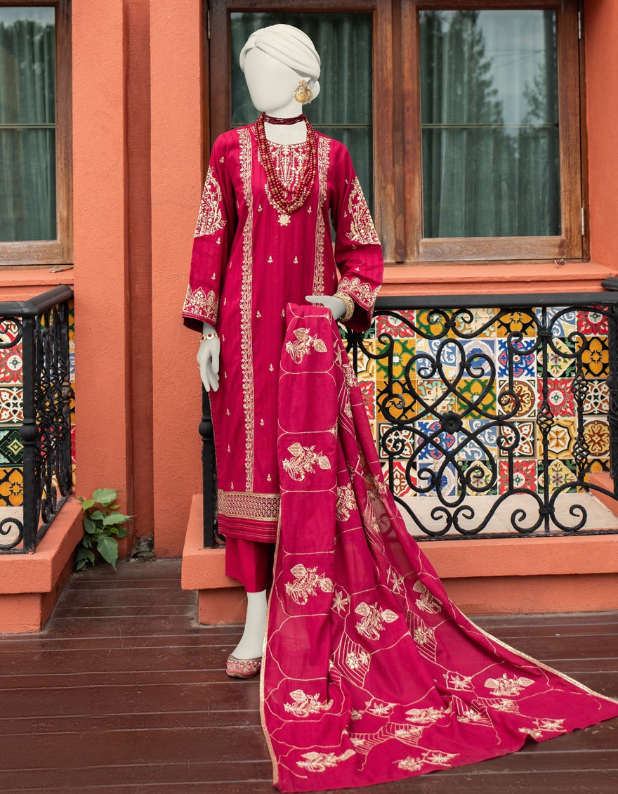 Maroon Dobby Unstitched 3 Piece Dress | Jlawn-S-24-314