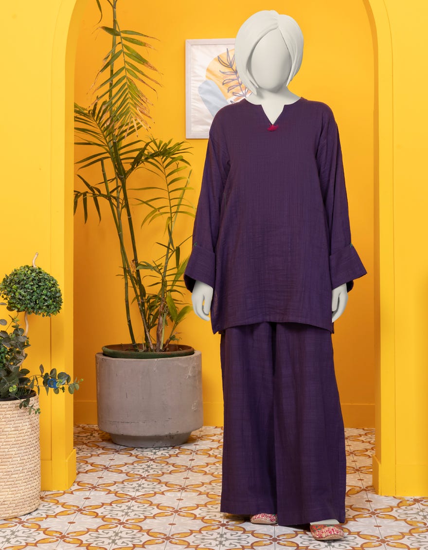 Purple Khaddar 2 Piece Stitched Dress | Jygk-S-Jwt-24-3205