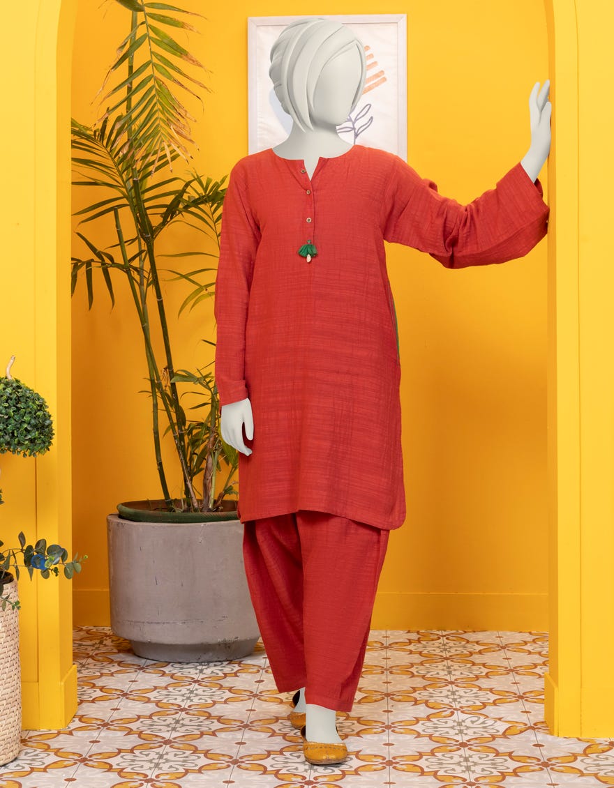 Red Khaddar 2 Piece Stitched Dress | Jygk-S-Jwt-24-3204