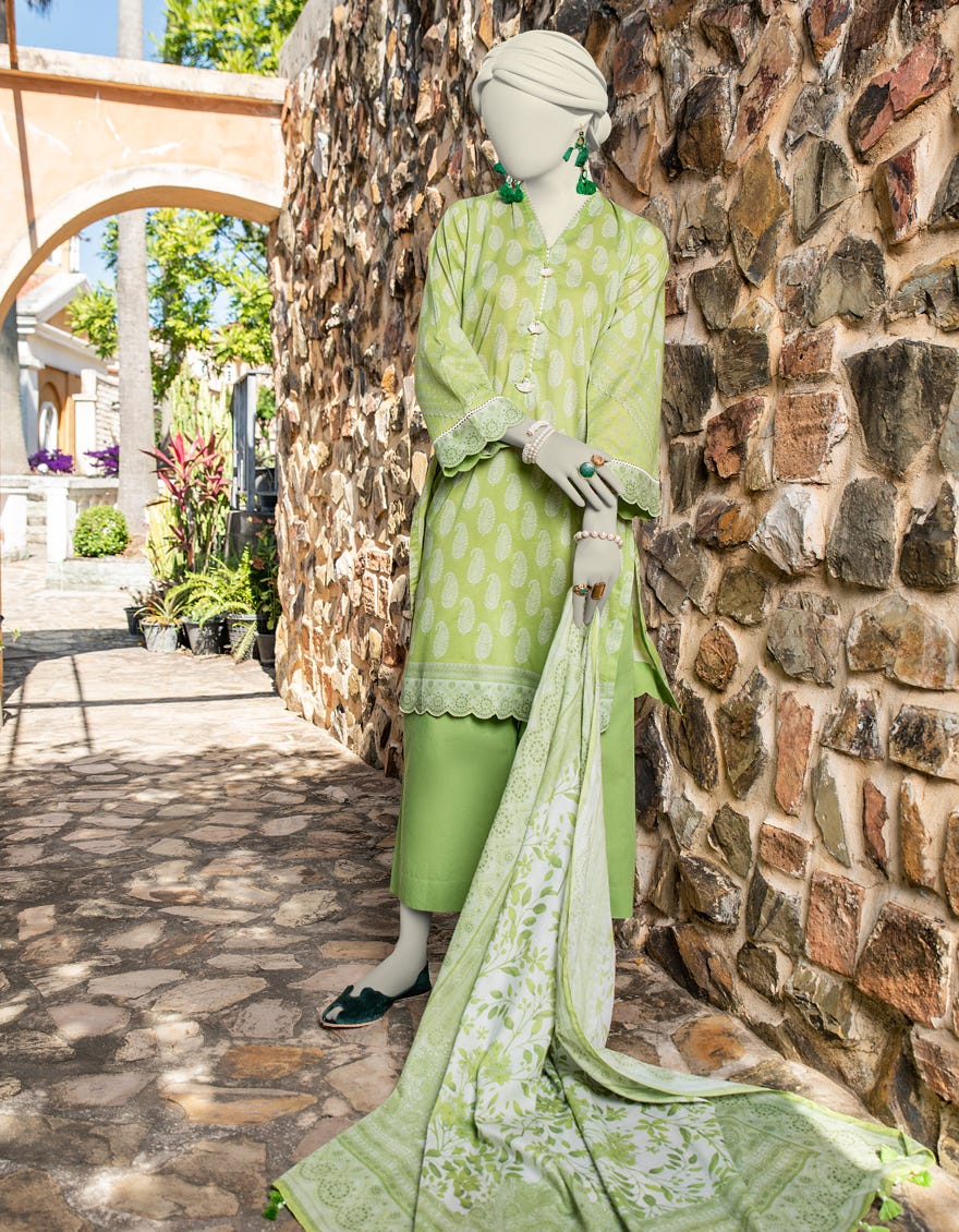 Light Green Lawn Unstitched 3 Piece Dress | Jlawn-S-24-325 Baharain B-3