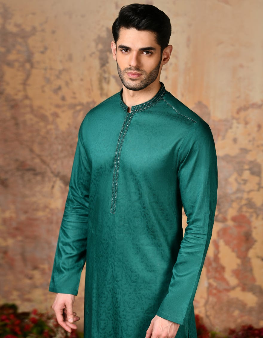 Green Cotton Formal Men's Kurta | Jjk-S-32913