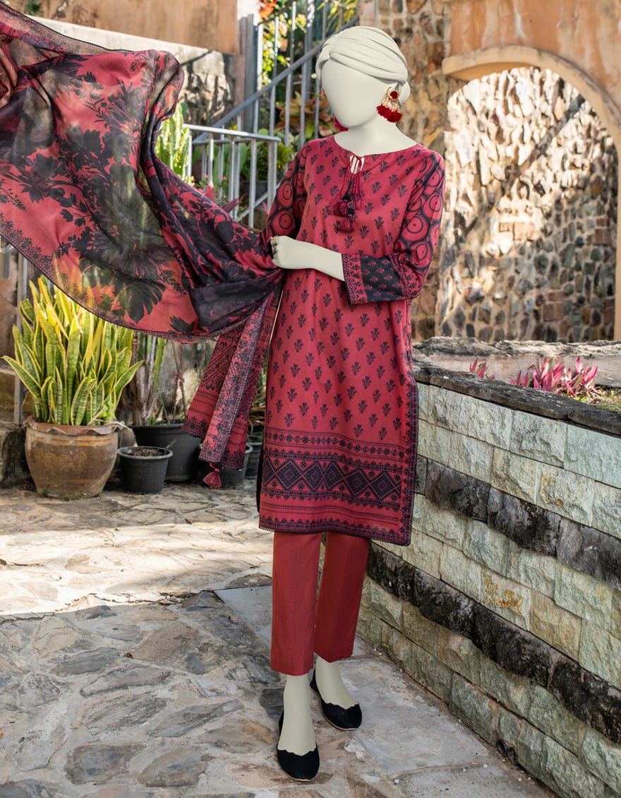 Maroon Lawn Unstitched 3 Piece Dress | Jlawn-S-24-326 Baharain B-4