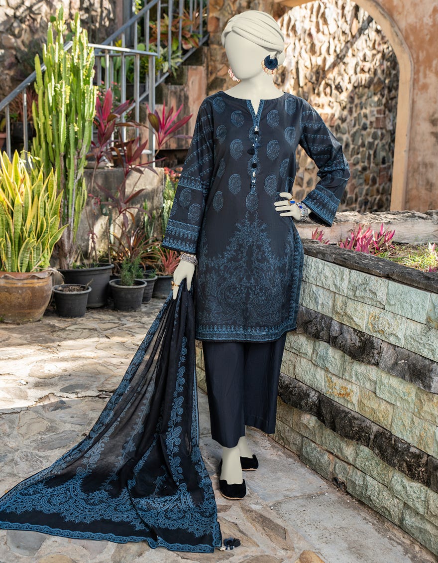 Black Lawn Unstitched 3 Piece Dress | Jlawn-S-24-327 Baharain B-5