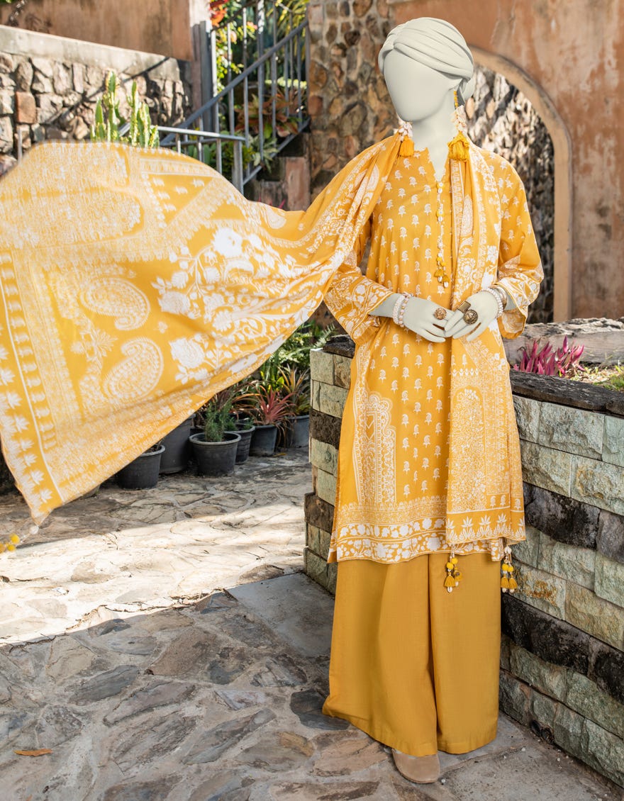 Yellow Lawn Unstitched 3 Piece Dress | Jlawn-S-24-328 Baharain B-6