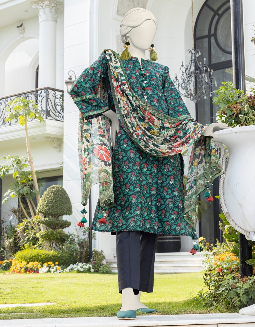 GREEN LAWN UNSTITCHED 3PC | JLAWN-S-24-334 RONAQ-4