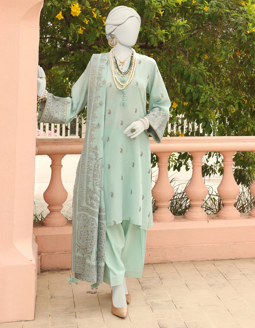 Blue Jacquard Unstitched 3 Piece Dress | Jlawn-S-24-339 Riwayat-01