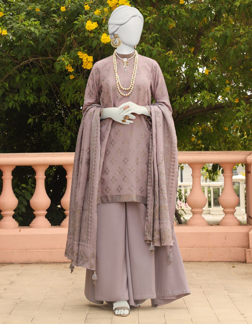 Mauve Jacquard Unstitched 3 Piece Dress | Jlawn-S-24-340 Riwayat-02