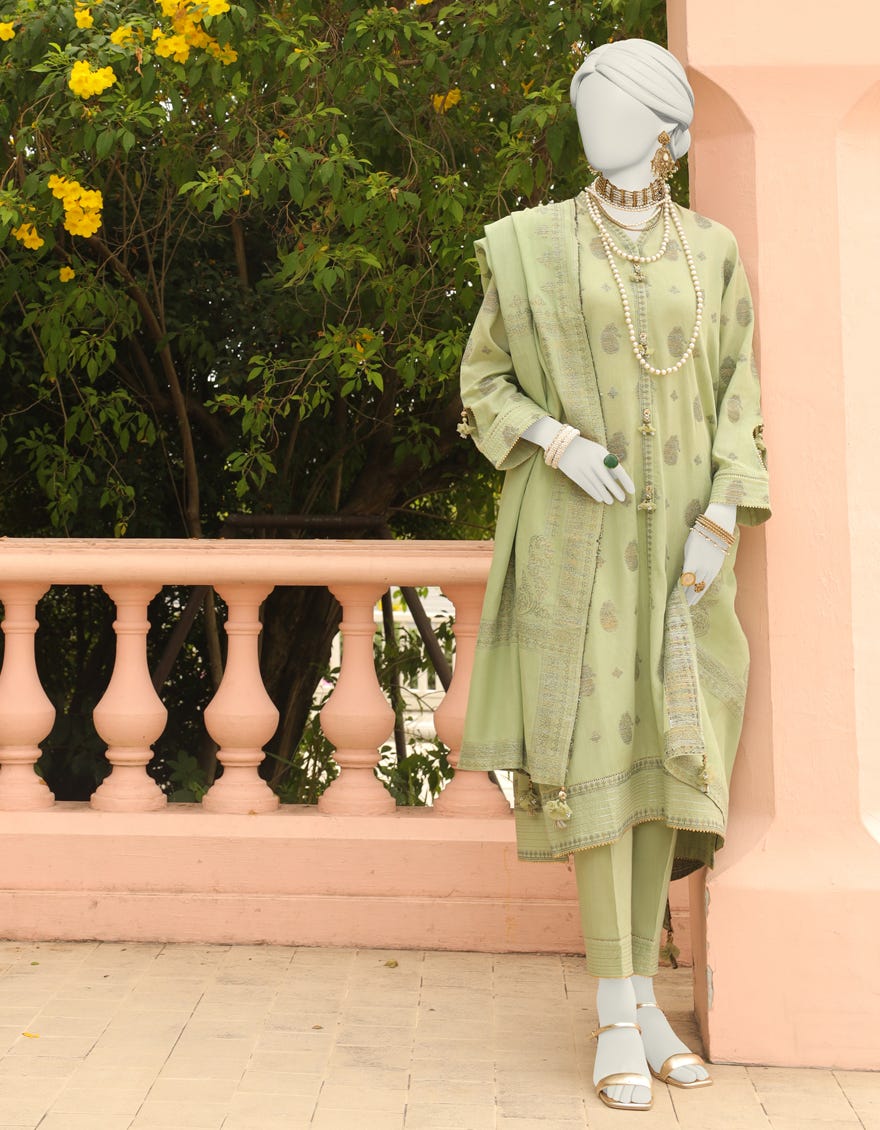 Green Jacquard Unstitched 3 Piece Dress | Jlawn-S-24-342 Riwayat-04