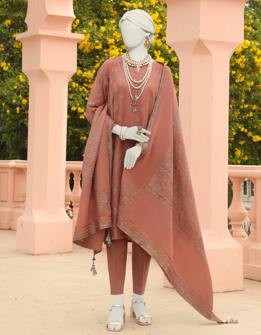 Brown Jacquard Unstitched 3 Piece Dress | Jlawn-S-24-344 Riwayat-06