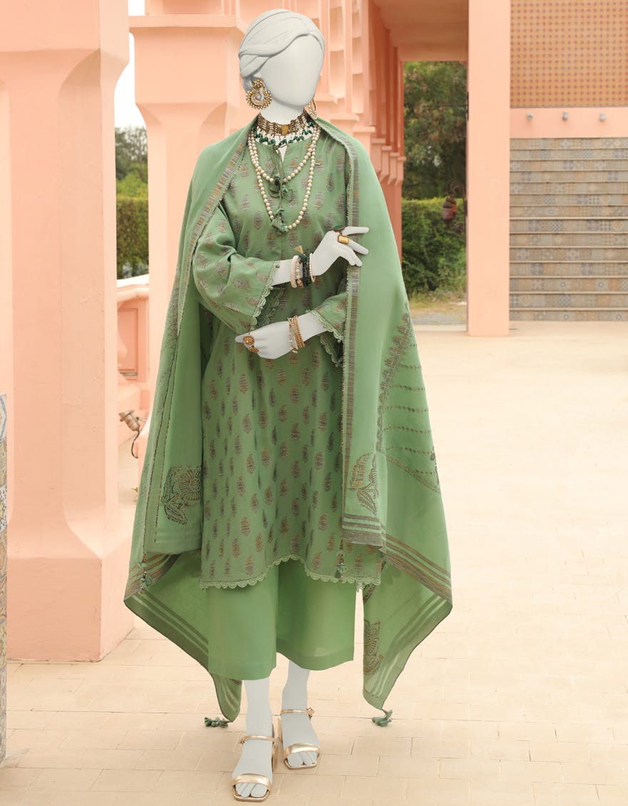 Green Jacquard Unstitched 3 Piece Dress | Jlawn-S-24-346 Riwayat-08