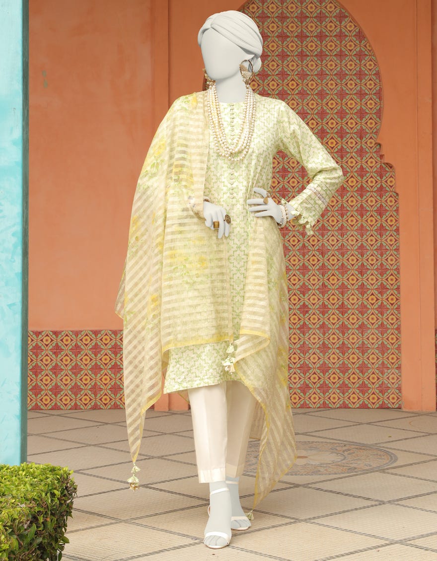 Green Doria Unstitched 3 Piece Dress | Jlawn-S-24-347 Tehzeeb-1