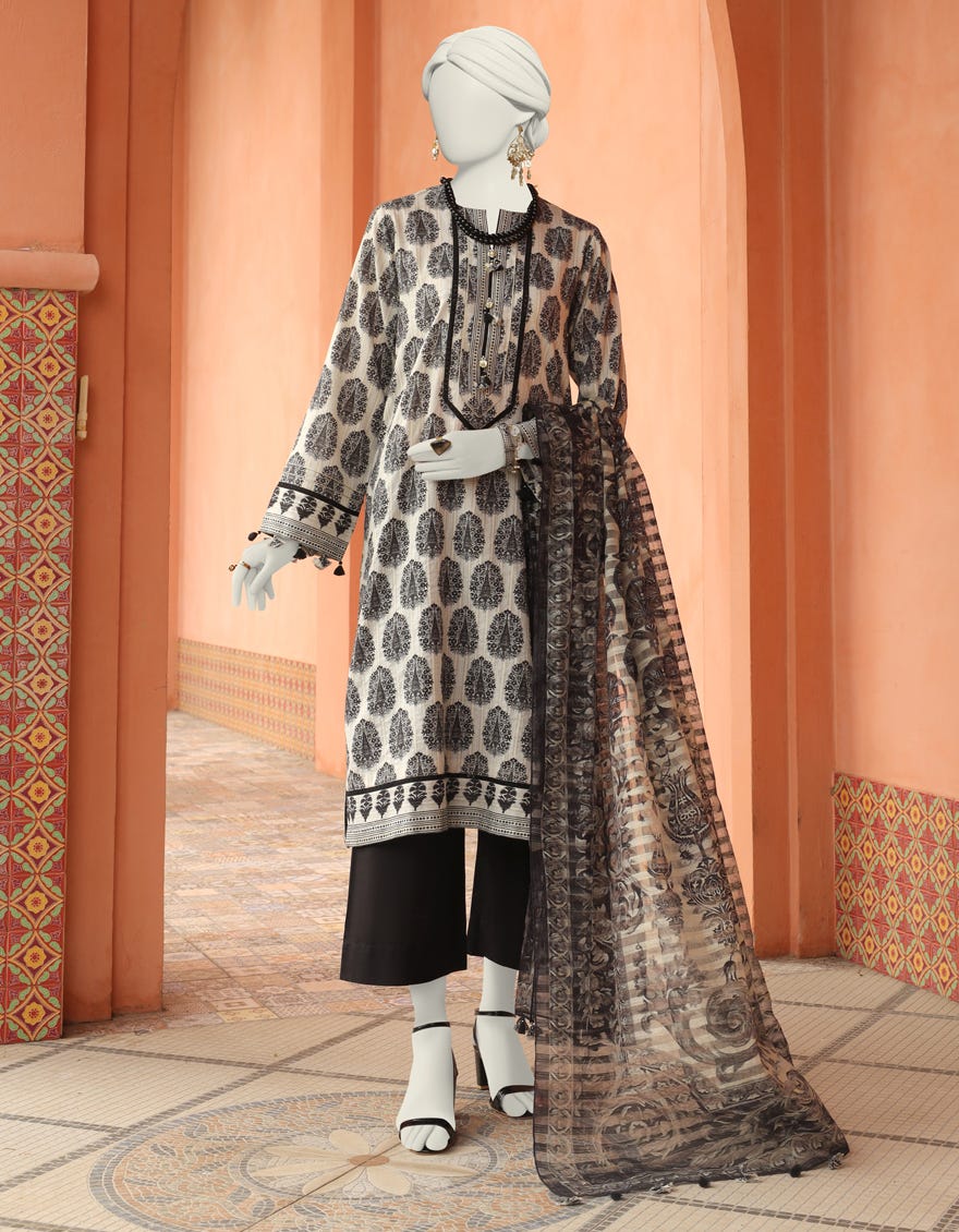 Black Doria Unstitched 3 Piece Dress | Jlawn-S-24-350 Tehzeeb-4