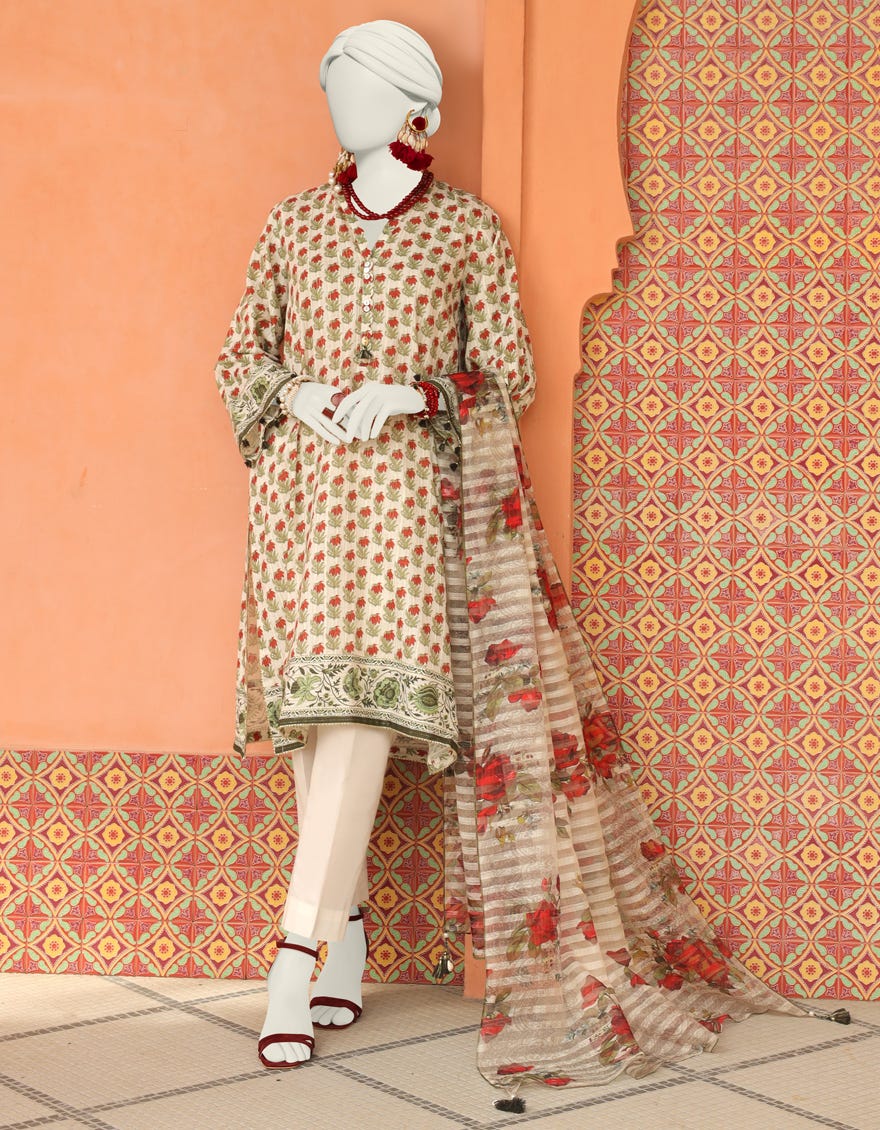Cream Doria Unstitched 3 Piece Dress | Jlawn-S-24-354 Tehzeeb-8