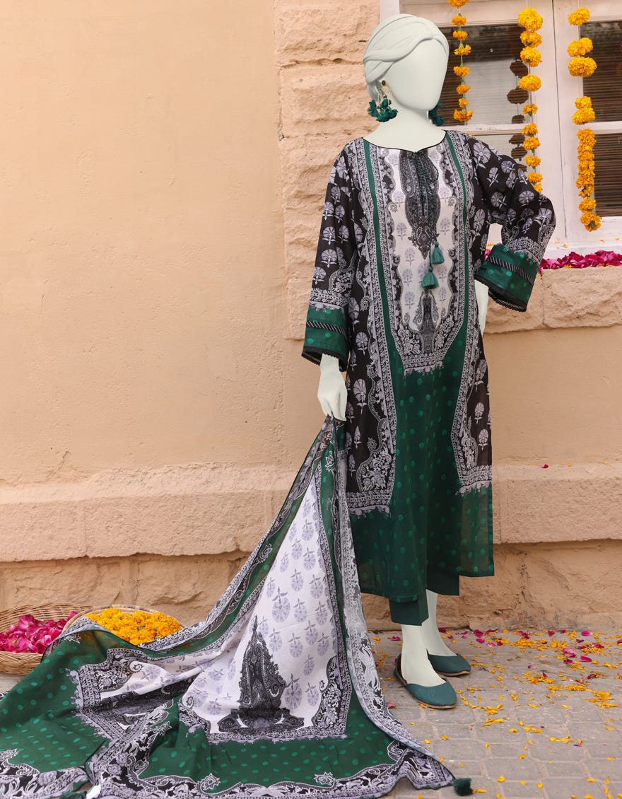 Green Cambric Stitched 3 Piece | Jlawn-S-24-355