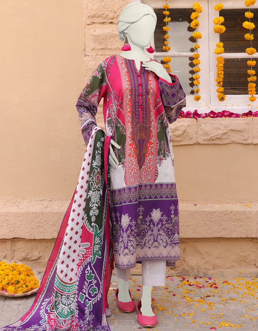 Pink Cambric Stitched 3 Piece | Jlawn-S-24-358