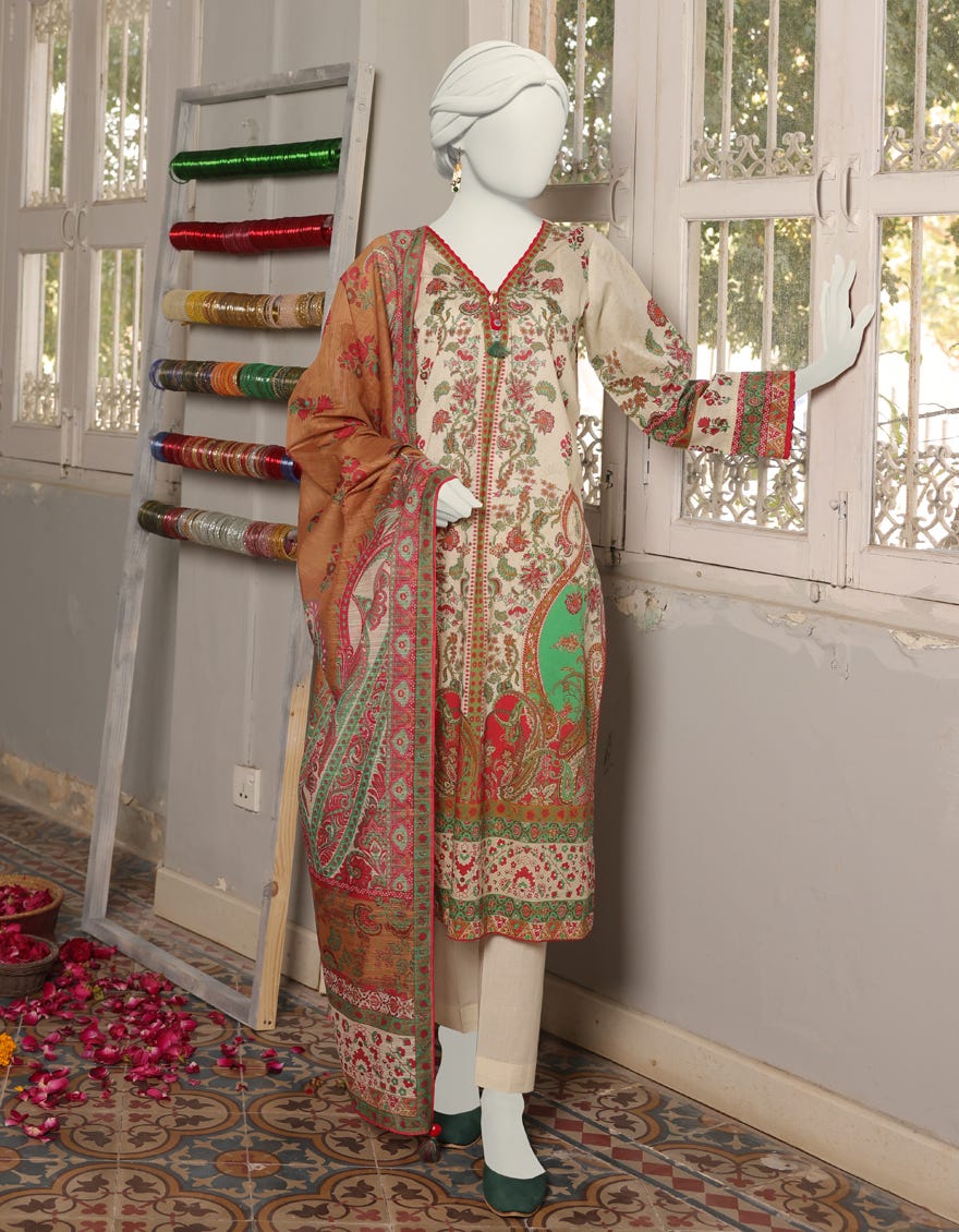 Off White Lawn Stitched 3 Piece | Jlawn-S-24-361