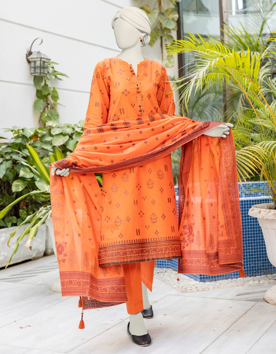 Multicolor Chambray Unstitched 3 Piece Dress | Jlawn-S-24-364 Emboss -2