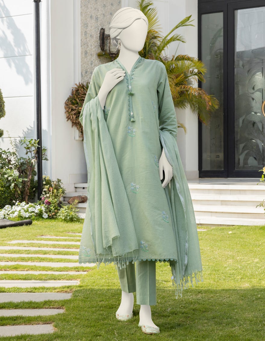 Green Cambric Unstitched 3 Piece Dress | Jlawn-S-24-371 Khilat-01