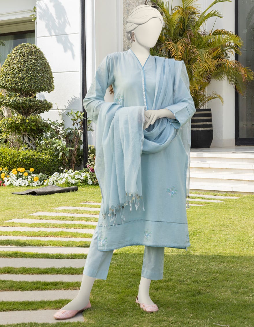 Turquoise Cambric Unstitched 3 Piece Dress | Jlawn-S-24-373 Khilat-03