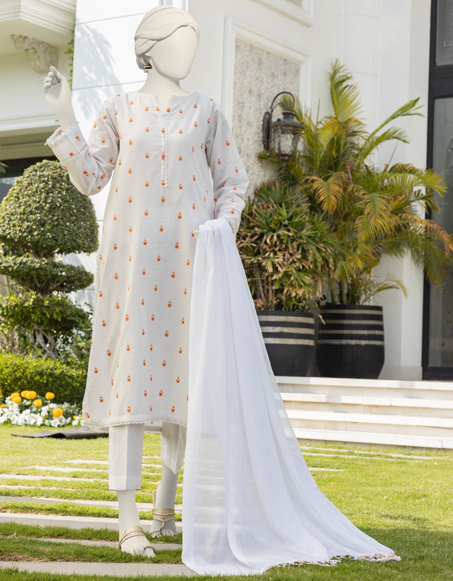 White Cambric Unstitched 3 Piece Dress | Jlawn-S-24-374 Khilat-04