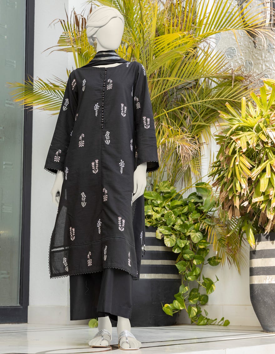 Black Cambric Unstitched 3 Piece Dress | Jlawn-S-24-375 Khilat-05