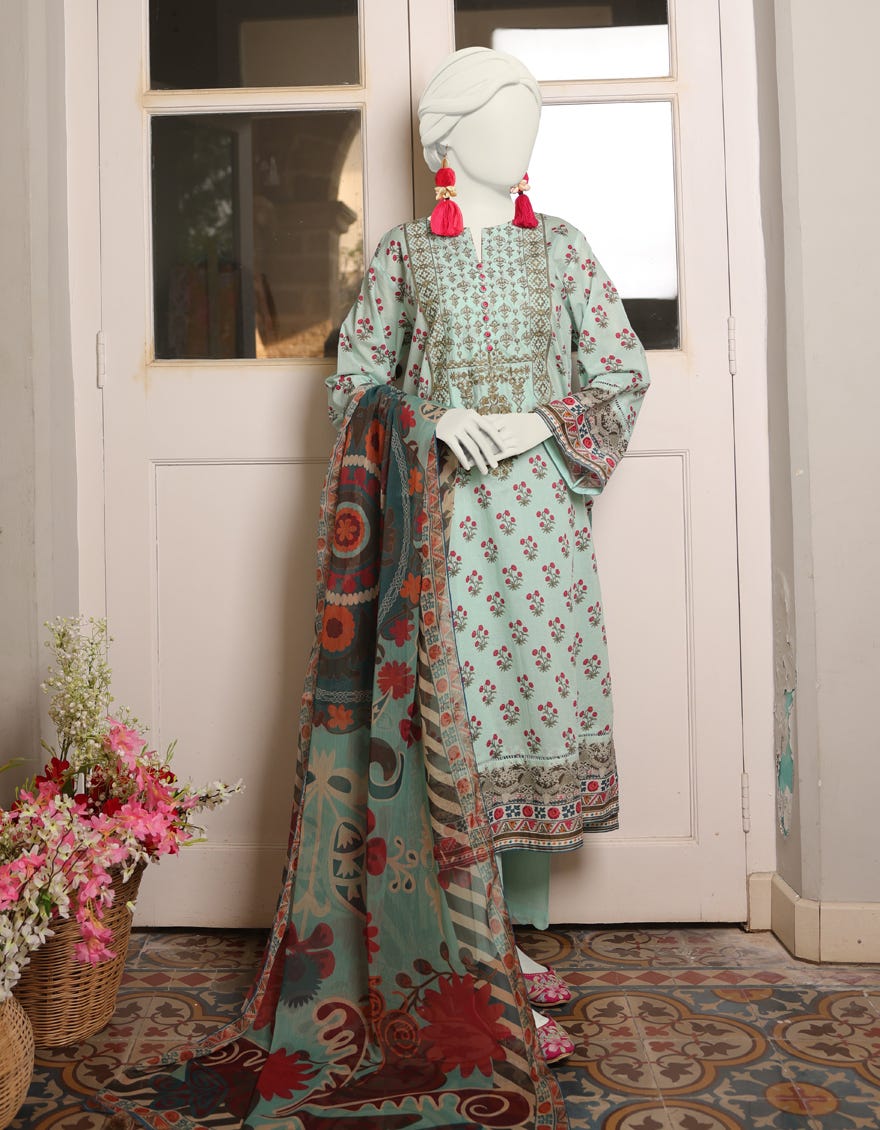 Blue Lawn Stitched 3 Piece | Jlawn-S-24-381