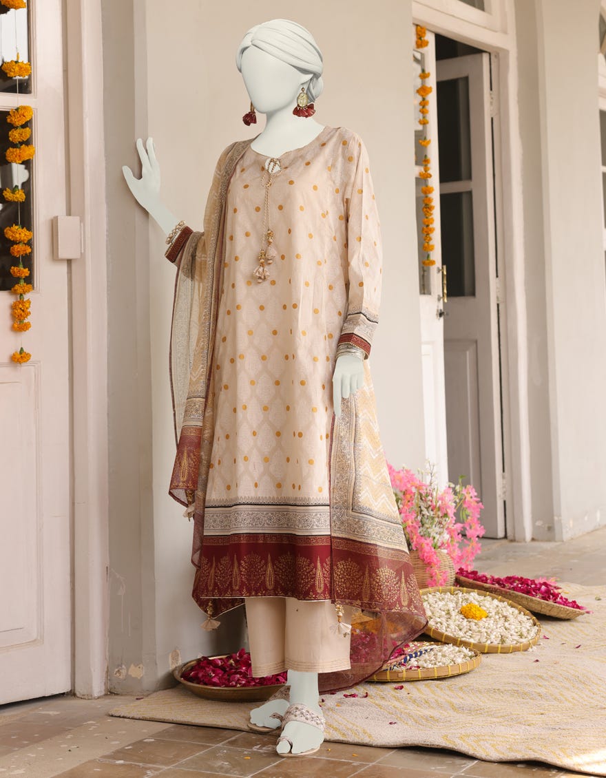 Beige Lawn Stitched 3 Piece | Jlawn-S-24-383